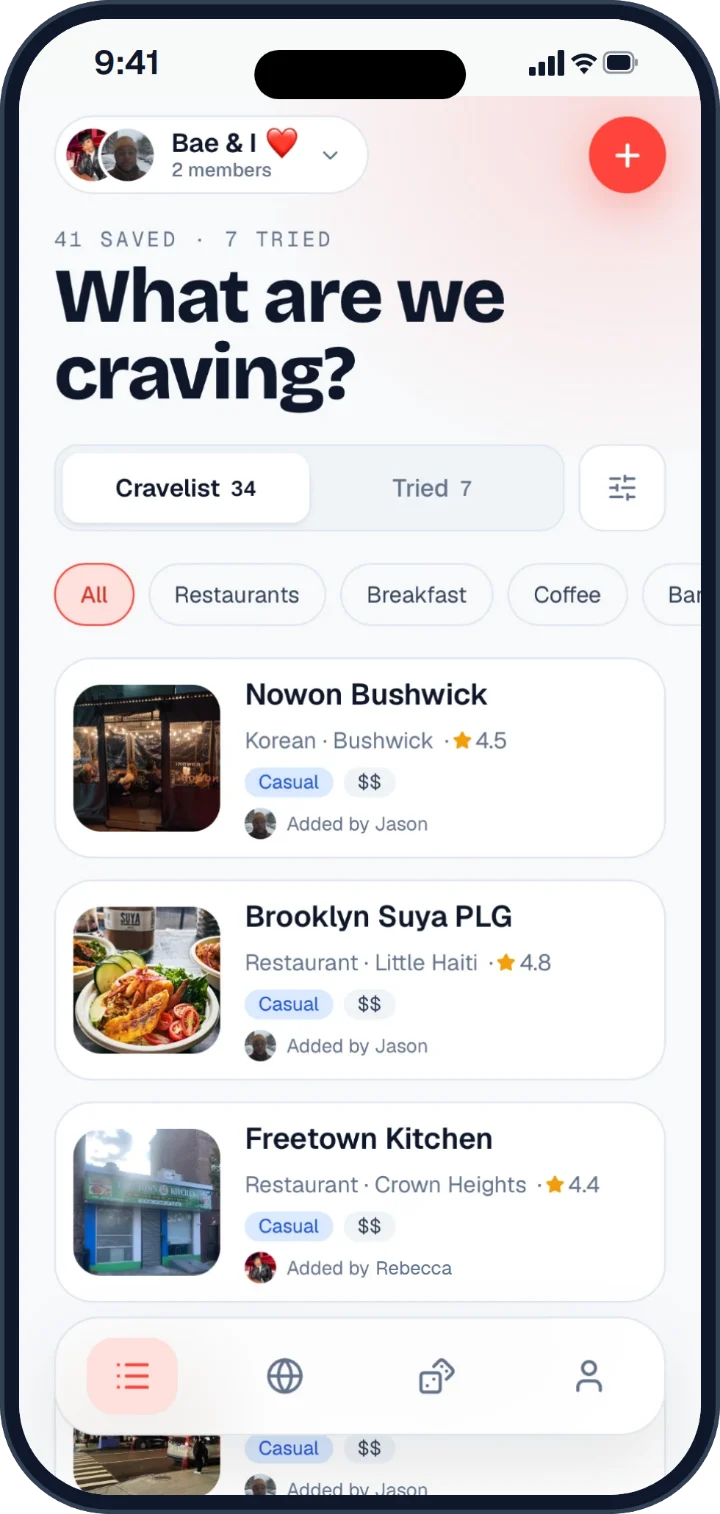 The Cravelist: saved restaurants with photos, neighbourhoods and Google ratings